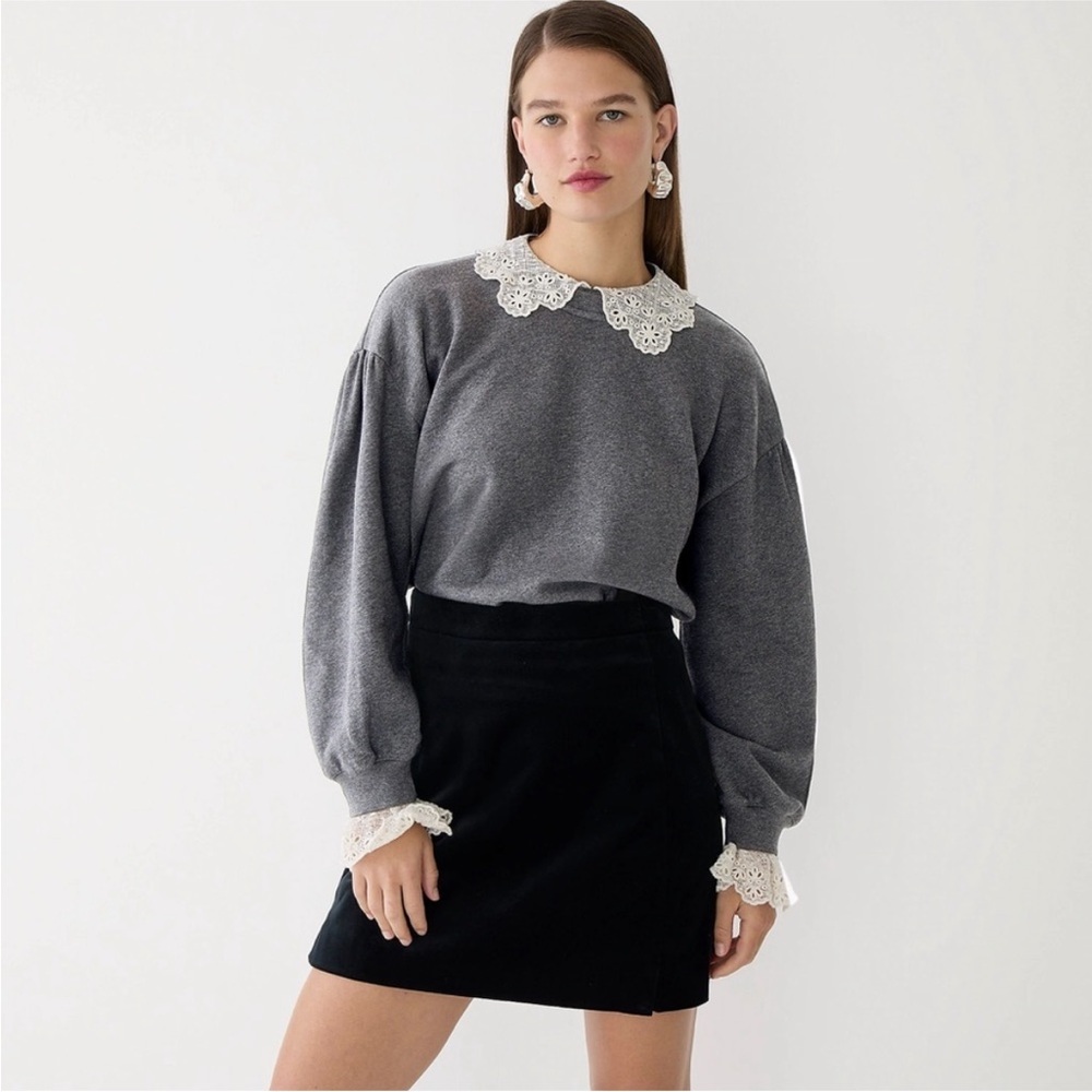 J.Crew Ivory Lace Collar Crewneck Sweatshirt | Size L, 100% Cotton - Picture 11 of 14